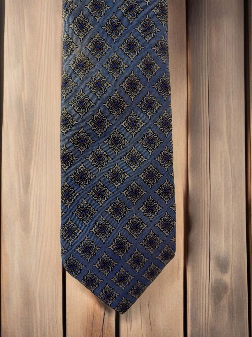 Christian Dior Monsieur Blue Geometric Pattern Silk Necktie